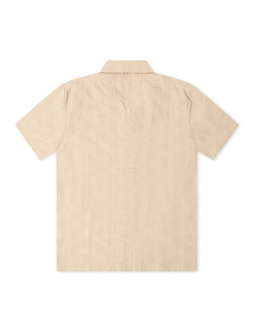 Denim Exchange Crochet Textured Button Up Shirt - Khaki